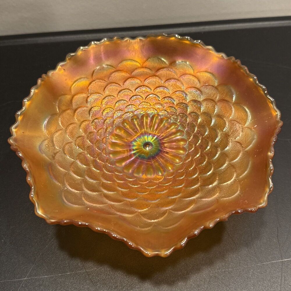 Northwood Carnival Petals Marigold Ruffled Compote Bowl Footed Pattern Antique